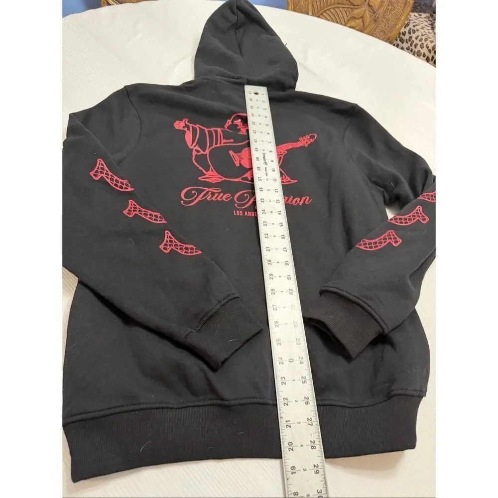 NWT True Religion Men’s Black Red Pullover Hoodie Sweatshirt Size Large New